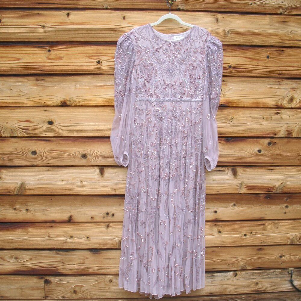 Mac Duggal $798 93930 Purple Puff Sleeve Embellished A Line Gown Dress Size 16 — image 5 of 8